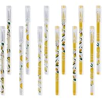 U-CHYTY 12 Pcs Gel Ink Pens 0.5mm Fine Point Gel Pens Cartoon Lemon Rollerball Pen Black Ink Pen for Office School