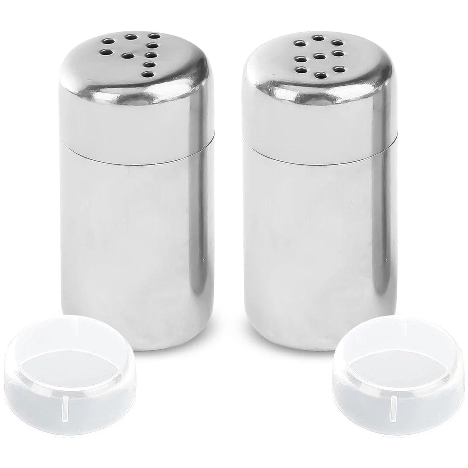Aczyqws 2 PCS Salt and Pepper Shakers Set Stainless Steel Small Spice Shakers Portable Sugar Shakers with Transparent Cover for Home Kitchen Camping Restaurant Sugar Salt Flour Pepper Spice