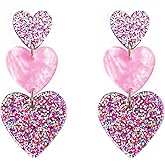 Heart Earrings for Women,Love Heart Dangle Earrings Red Pink Acrylic Lucite Arch Love Earrings for Her Mother's day Valentine's Day Women Jewelry