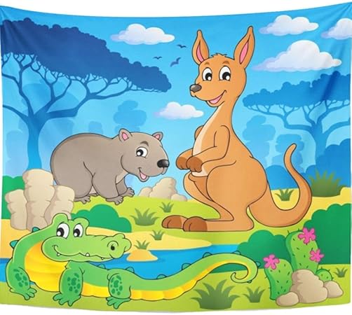 Soefipok Tapisserie Mandala Decor A La Maison Dessin Anime Animaux Australiens Australie Crocodile Cactus Faune Wombat Croc Mignon Pour Chambre Salon Dortoir Amazon Fr Cuisine Maison