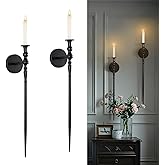 Tim&Lin Wall Sconce Candlestick Holder Set of 2, Large Black Scepter Gothic Design Metal Wall Candle Holder, Home Wall Decora
