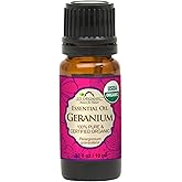 US Organic 100% Pure Geranium Essential Oil - USDA Certified Organic, Steam Distilled - W/Euro droppers (More Size Variations Available) (10 ml / .33 fl oz)