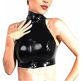 Women's Latex Camisole with Front Zipper,Handmade Natural Rubber Latex Turtleneck T-Shirt,for Novelty Club Wear
