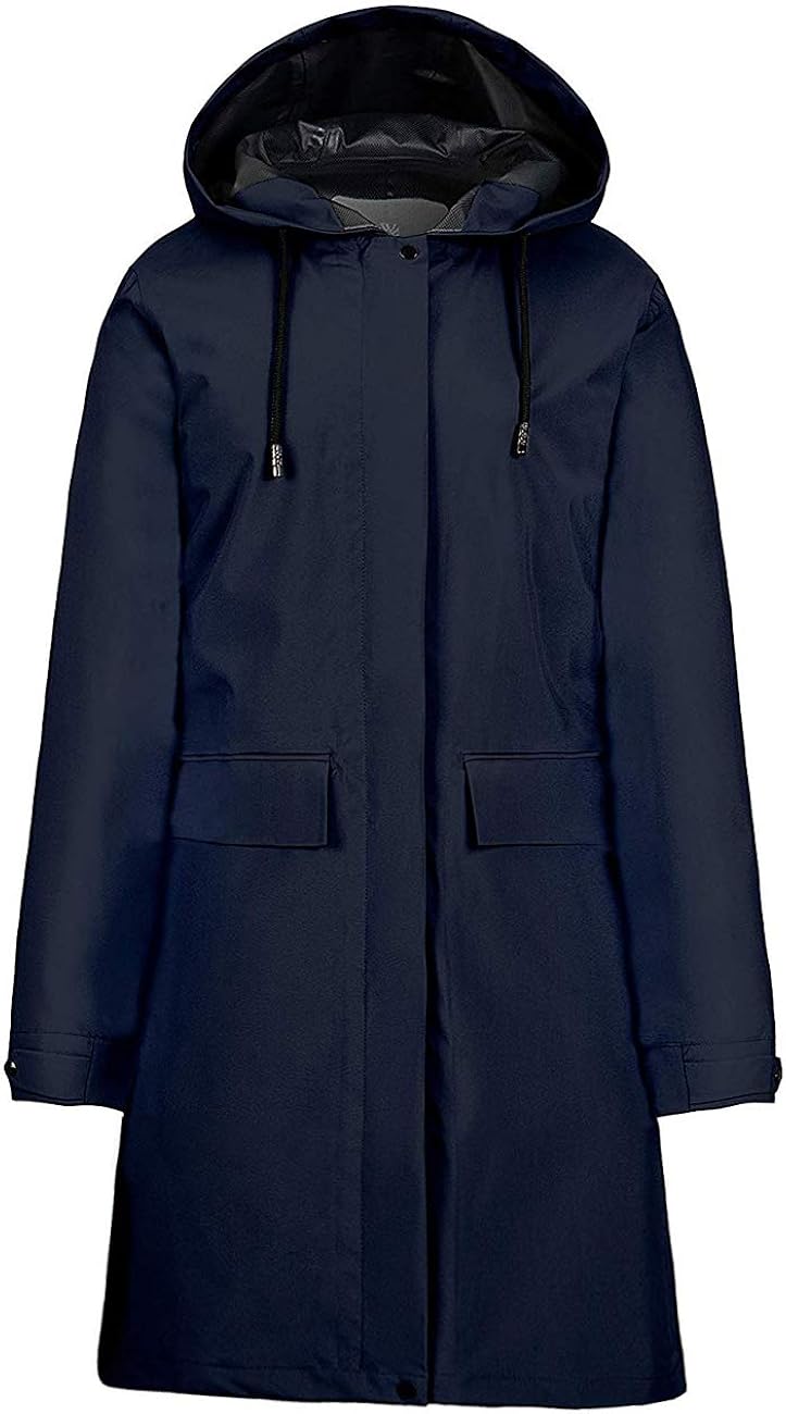 Wantdo Women's Lightweight Waterproof Raincoat Jacket with Hood Navy Blue M: Clothing