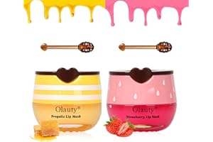LINGYUN Bee Lip Balm Honey Pot, 2 PCS Strawberry & Honey Hydrating Prevention Dry and Cracked Lip Scrubs Exfoliator, Propolis Moisturizing Lip Sleep Mask Reduces Lip Lines, Lip Exfoliating Honey Bee Lip Mask