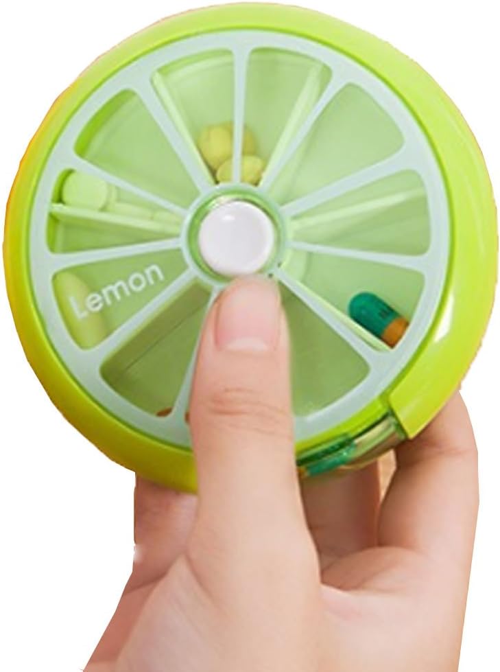 Cestlafit Portable Rotating 7 Day Weekly Pill Dispenser Organizer, Travel Medicine Tablet Organizer,PP Material, Pack of 1, Lemon