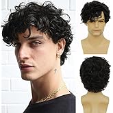 Tseses Mens Short Black Wigs Layered Natural Looking Side Part Hair Heat Resistant Synthetic Wigs with Wig Cap for Male Buy Halloween Wig(Black)