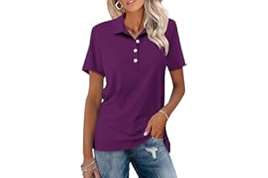 TICTICMISS Womens Polo Shirts Short Sleeve Button Lapel Collared Summer Tops Business Casual Basic Tees