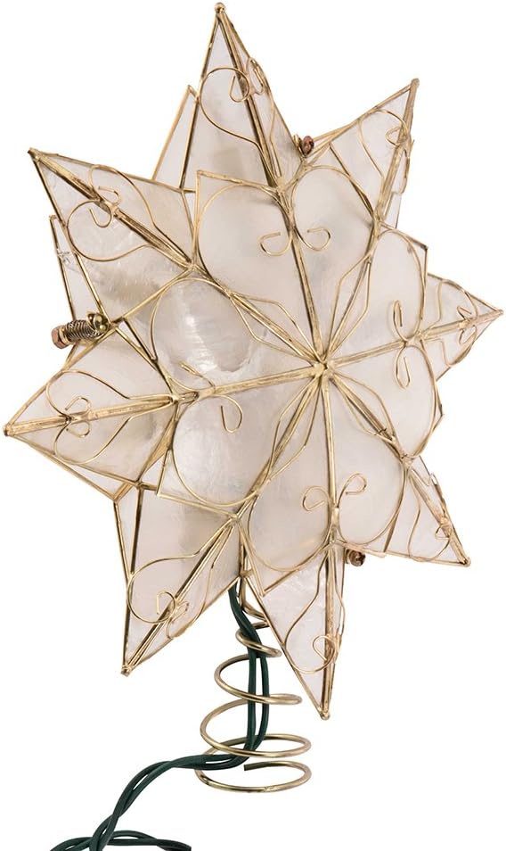 Tree Toppers - Kurt Adler Indoor 10 Light 8-Point Capiz Star Treetop with Arabesque Decoration