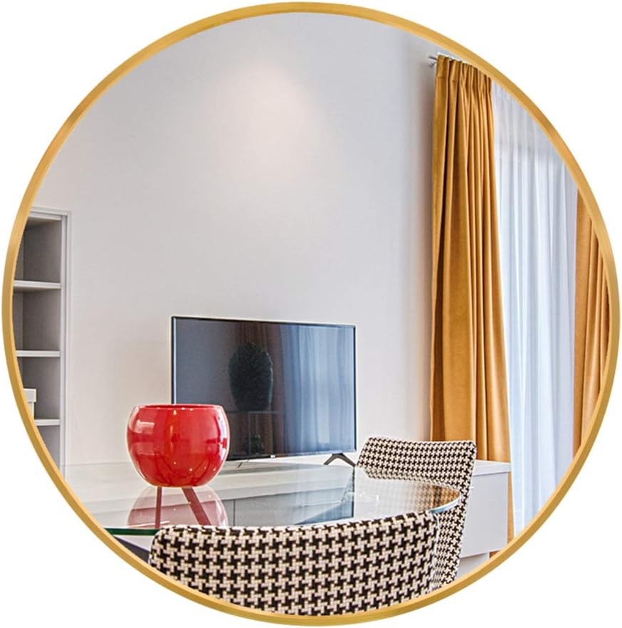 ZHUNFA Wall-Mounted Round Mirror, 19.7 Inch Gold Circle Mirror with Metal Frame for Bathroom, Living Room, Bedroom (Brushed Gold): Furniture & Decor