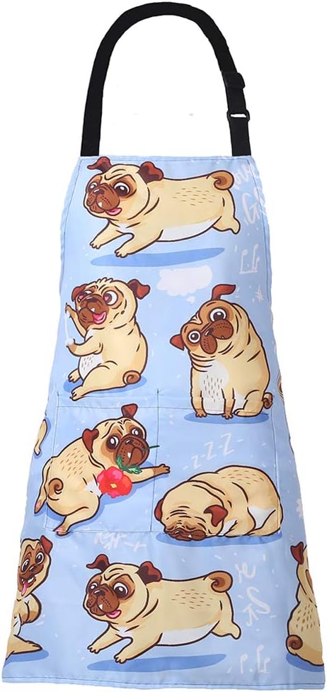 MissOwl Adjustable Bib Apron Extra Long Ties with Pockets Home Kitchen Cooking Baking Gardening for Women Men Dog