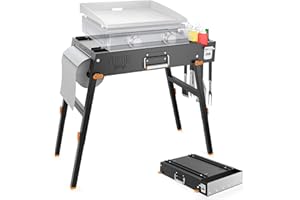 Yukon Glory™ Universal Portable Grill Table/Flat Top Grill Griddles Stand with Built in Caddy - Designed to Fit Tabletop Blackstone Griddle & Many Others - Outdoor Cooking Camping & Tailgating