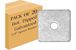3/8" Hot Dipped Galvanized Square Washer(20-Box) Flat Pad Spacer for Square Nut Fastener Hardware(3/8"X2"X2"X0.18)