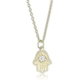 Lavari Jewelers 1/50 Carat Lab Grown Diamond Hamsa Pendant for Women - 18k Yellow Gold Plated Silver Hamsa Hand Charm Pendant Necklace for Her - Adjustable 16 to 18 Inch Chain with Lobster Claw Clasp