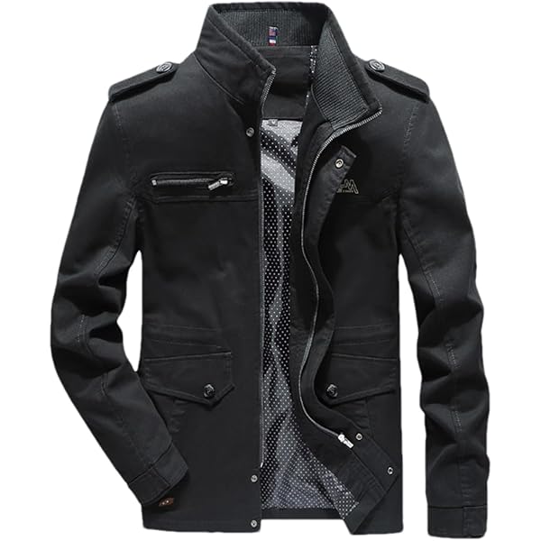 Flygo Men Full Zip Stand Collar Military Jacket Coat Windbreaker
