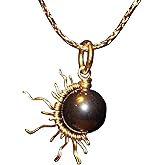 Solar Eclipse 2017 Pendant W/Hematite Bead 14K Gold 1/2 Sun Pendant