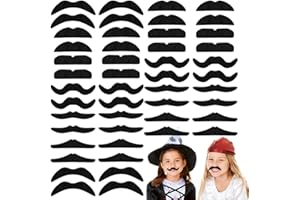 Ysanciuu 48 PCS Fake Mustaches,Self Adhesive Mustache Party Supplies,Novelty Hairy Mustaches Costume Facial Hair for Halloween Party and Performance