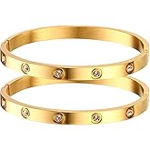 MPRAINBOW Gold Bracelets for Women, 2Pcs 18K Gold Plated Cubic Zirconia Bangle Crystal Friendship Bracelet Jewelry,Wedding Party Christmas Birthday Gifts for Her Girlfriend Sister Daughter