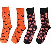 JOYFISCO 2 Pairs Halloween Socks Funny Novelty Socks Halloween Pumpkins Bats Crew Socks Gifts for Men Women