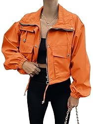 Tankaneo Womens Cropped Jacket Zip Up Lightweight