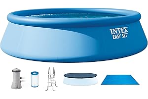 INTEX Easy Set 15 ft x 42in Above Ground Pool Set, Round Inflatable Swimming Pool with 1000 GPH Cartridge Filter Pump, Ladder