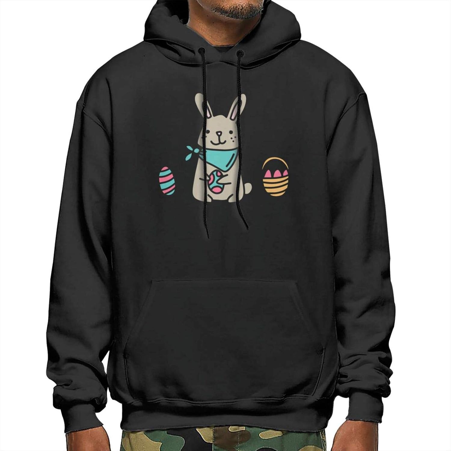 Easter Rabbit Mens Pullover Polyester Hoodie Sweatshirt with Kanga