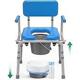 Loyoda Drop Arm Bedside Commode with Linners, Commode with Padded Seat and Backrest, 500lbs Capacity, 5.81QT Removable Bucket, Adjustable Height Portable Toilet for Adults, Blue