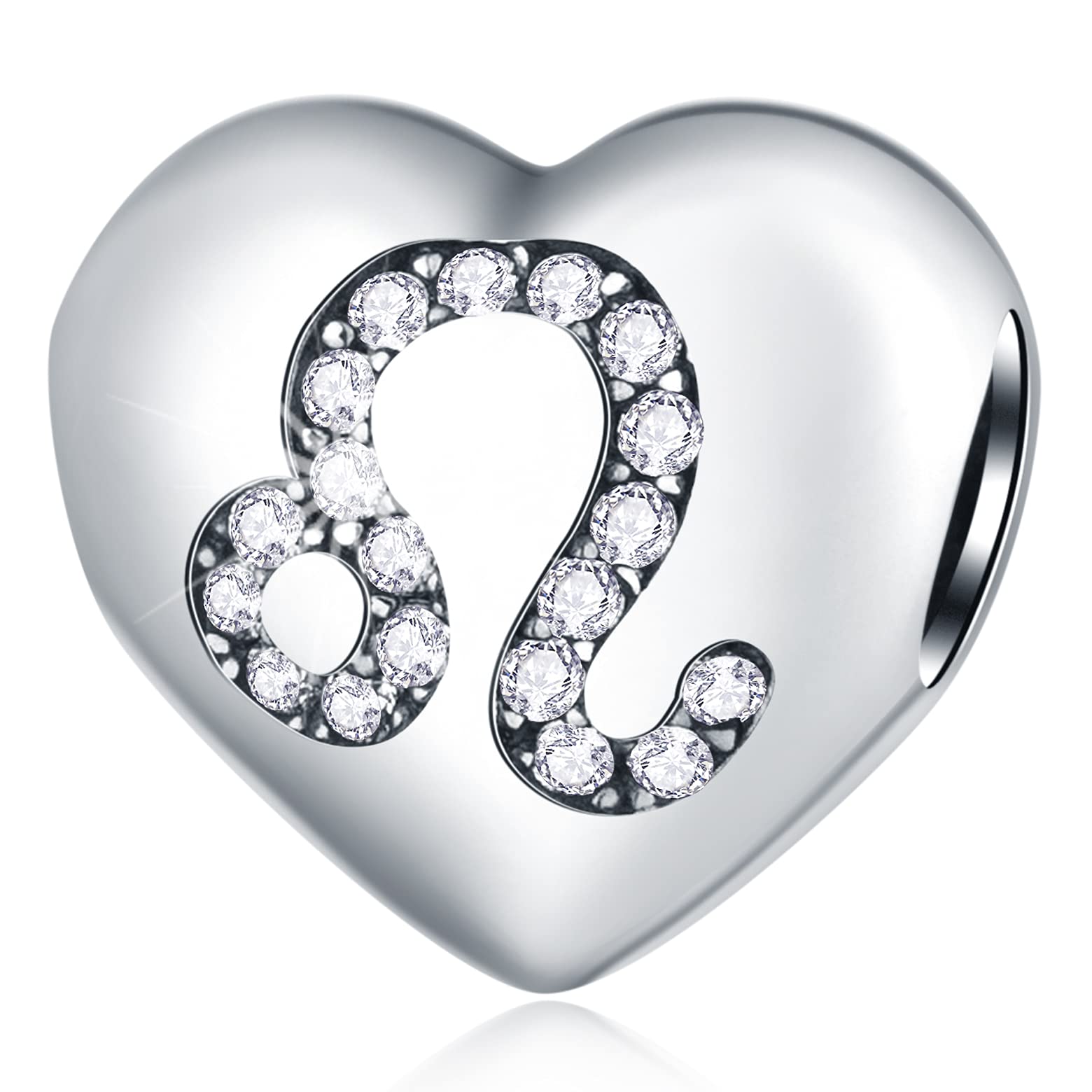 Leo Zodiac Sign Charms, fits Pandora Birthday Bracelet, 925 Sterling Silver Heart Beads I Love My Constellation with CZ Birthstone, Leonis Star Horoscope Gifts for Girl/Boy/Family