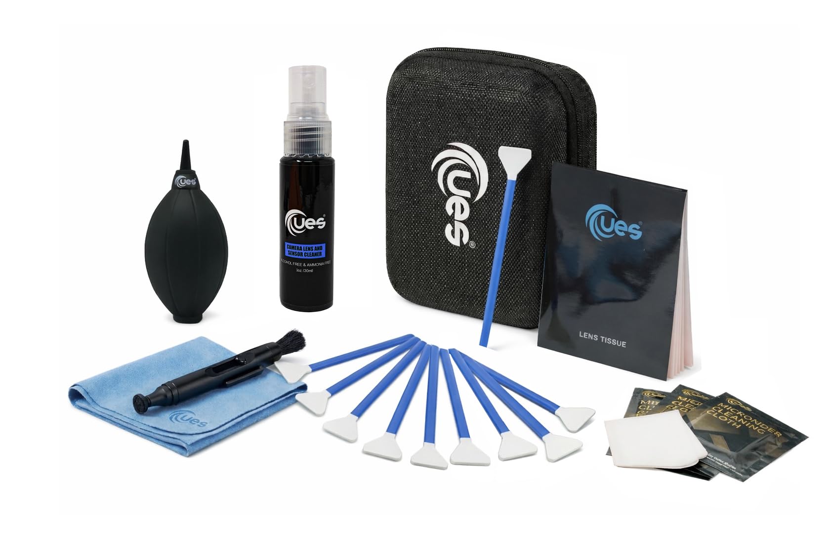 UES 21-in-1 Camera Cleaning Kit: 10 Full-Frame Sensor Cleaning Swabs, 5 Lens Cleaning Cloth, Air Blower, Lens Cleaning Pen, Lens and Sensor Liquid Cleaner, Lens Cleaning Paper, Screen Cleaning Cloth