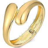 YREQUE 14K Gold Chunky Bangle Bracelet for Women Gold Plated Waterdrop Round Wrist Hinged Cuff Open Wide Bracelet Women Jewelry Gift