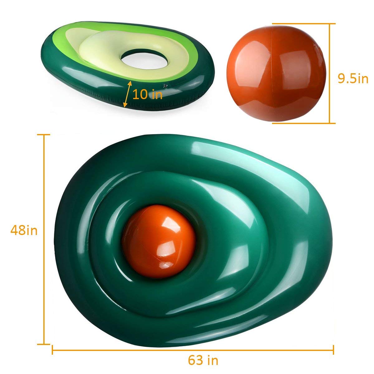 Aiduy Aufblasbare Avocado-Liege Gaint Pool Float mit Kugel Schwimmen Floaty Raft Strandspielzeug für Erwachsene & Kinder