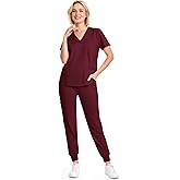 Eadflie Scrubs for Women Set - 8-Pocket V-Neck Scrub Uniform, Stretch Jogger Pants, Medical Workwear for Nurses, Pet Care