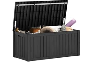 Mars Villa 119 Gallon Outdoor Storage Box Waterproof, Large Resin Deck Box for Pool Supplies Storage, Outdoor Patio Furniture Cushions, with Hydraulic Hinge, UV-Resistant and Weatherproof, Black