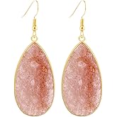 BaubleStar Natural Crystal Healing Stone Earrings Statement Teardrop Dangle Earrings for Women