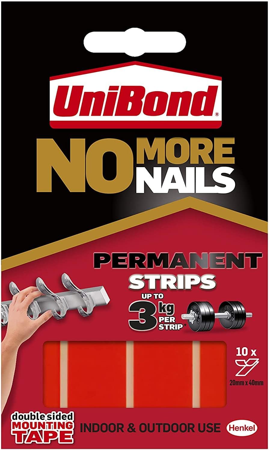 Unibond No More Nails Permanent Strips Double Sided Adhesive Tape Pack of 10