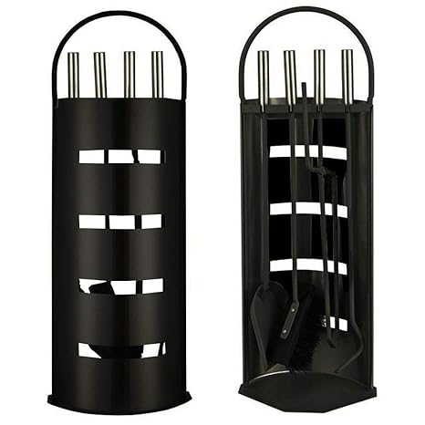 Ora-Tec Kaminzubehör 5-teiliges Kaminbesteck Set - Modern Design, beschichtet, Schwarz - Hochwertige Kamingarnitur aus 5 Teil