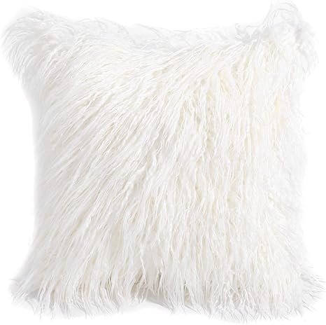 White mongolian fur cushion Clearance