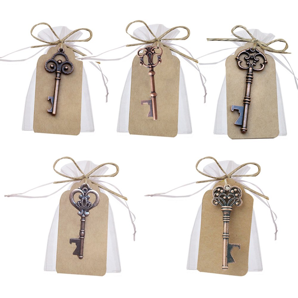 Bodosac Awtlife 50 Pcs Vintage Key Bottle Open and Sheer Bag for Wedding Party Favors 5 Style