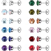 12 Pairs Surgical Stainless Steel Stud Earring Round Heart Star Square Cubic Zirconia Birthstone Stud Earrings Set for Women