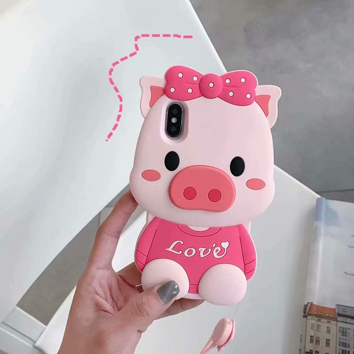 Pink Pig Case for iPhone Xs Max 6.5inch,Anya 3D Cartoon Animal Cute Soft Silicone Rubber Character Design Piglet Cover,Animated Kawaii Fashion Cool Protective Skin Shell for Kids Child Teens Girls