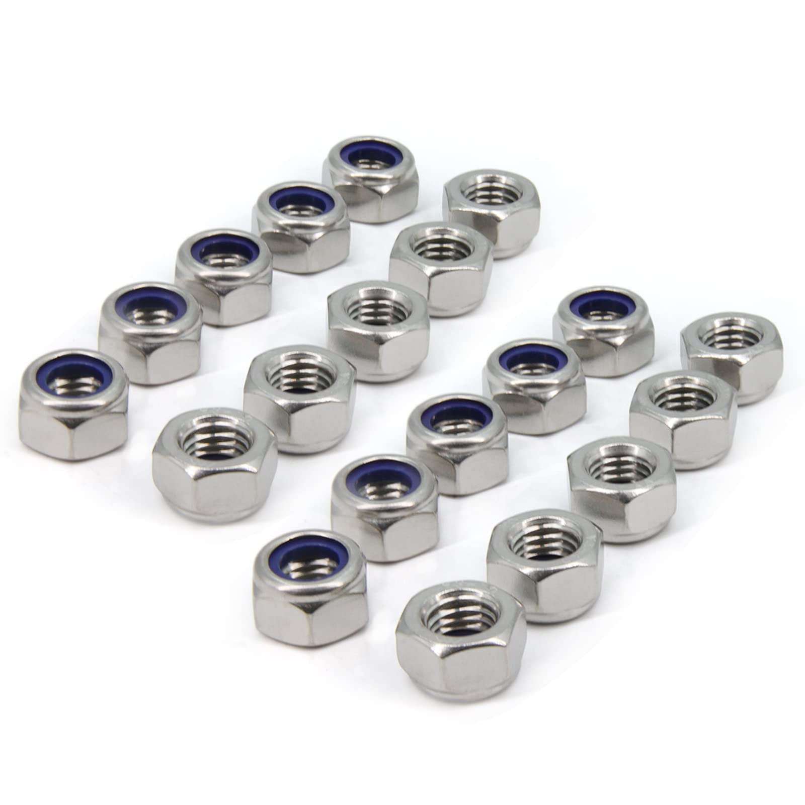 Yeebyee M14 x 2mm Pitch 304 Stainless Steel Self-Locking Hex Lock Nuts, Nylon Insert LockNuts Silver Metric Self Clinching Hex Lock Nuts for Hardware Parts, 20pcs/Pack (M14-20pcs)