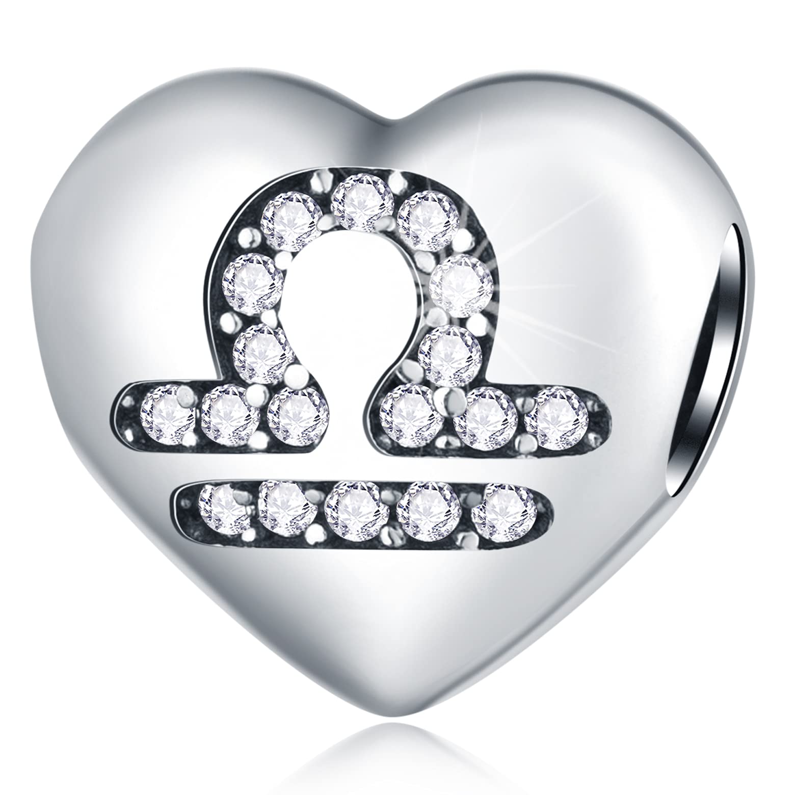 Libra Zodiac Sign Charms, fits Pandora Birthday Bracelet, 925 Sterling Silver Heart Beads I Love My Constellation with CZ, Lib Star Horoscope Gifts for Best Friends/Mom/Sister