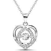 Sterling Silver Heart Necklace for Women Beating Love Heart Necklace Shiny Cubic Zirconia Dancing CZ Adjustable Chain Necklace for Daughter Mother Mom Wife Anniversary Mother's Day Valentine Gifts