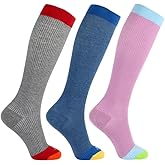 ja vie Breathable Rib Cotton Compression Socks for Men & Women Knee-high Stocking for Running, Travel, Nurses (15-20mmHg)