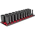 TEKTON 1/2 Inch Drive Deep 6-Point Impact Socket Set with Rails, 31-Piece (8-38 mm) | SID92105