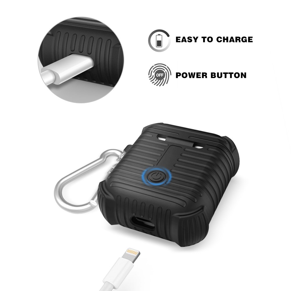 AirPods Case, MeanLove Soft Silicone Case Shock Proof Dust/Dirt Proof Protective Cover and Skin for Apple AirPods Charging Case  (Black)