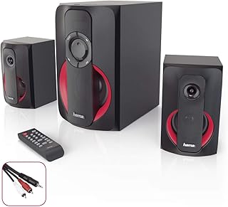 Hama 2.1 Soundsystem Bluetooth mit Fernbedienung (80W, für TV/PC/Mac, PC-Lautsprecher mit Subwoofer, Bluetooth, USB-Anschluss, SD-/MMC-Slot) Lautsprecher-System schwarz/rot