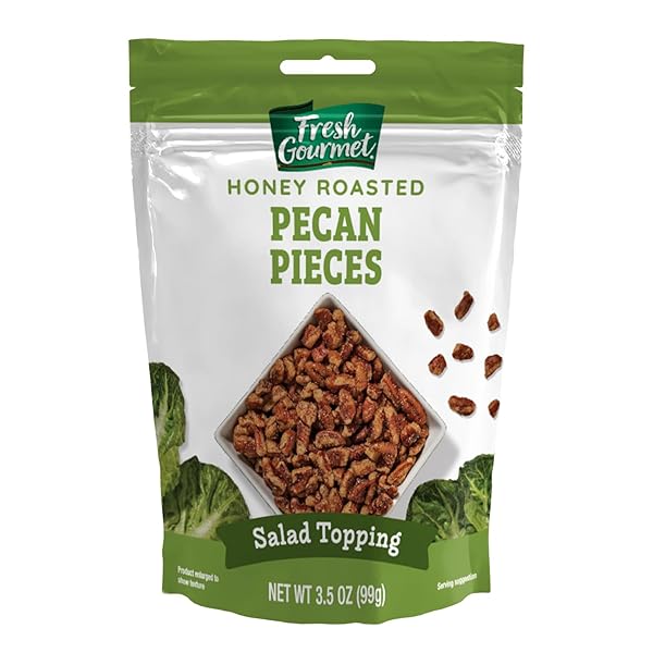 FRESH GOURMET PECAN PIECES | HONEY ROASTED FLAVOR | 3.5 OUNCE | CRUNCHY SNACK AND SALAD TOPPER