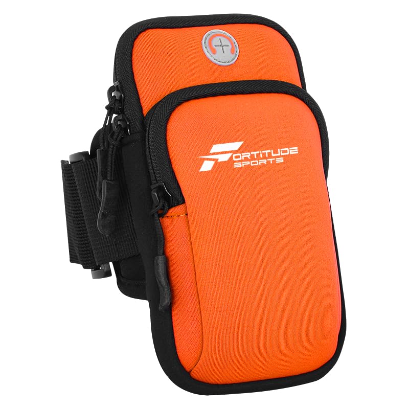 Fortitude Sports Arm Phone Holder | Waterproof Phone Pouch For Jogging, Cycling, Gym | Running Armband For iPhone, Samsung Galaxy, Huawei (Orange)