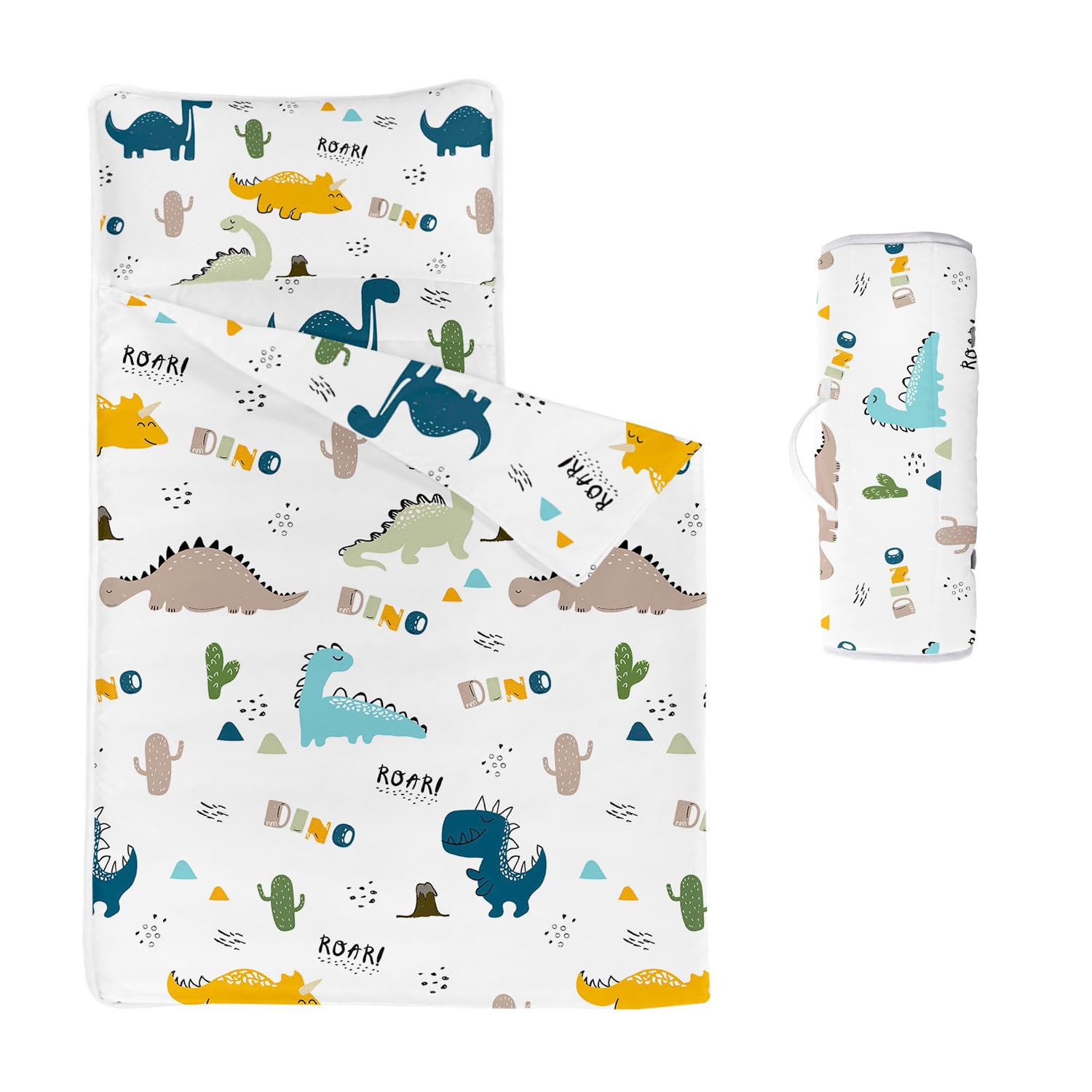 HOSIMA Nap Mat - Cute Dinosaur Sleeping Bag with Removable Pillow - Daycare and Overnight Preschool Kindergarten Bedding Set for Kids Toddler Boys Girls(Cute Dinosaur Large)
